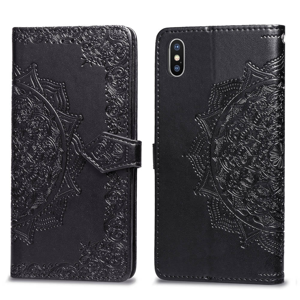 Embossed Mandala Flower Leather Wallet Case for iPhone XS/X 5.8 inch