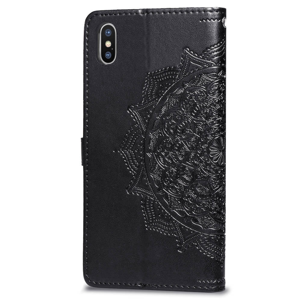 Embossed Mandala Flower Leather Wallet Case for iPhone XS/X 5.8 inch