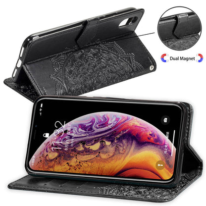 Embossed Mandala Flower Leather Wallet Case for iPhone XS/X 5.8 inch