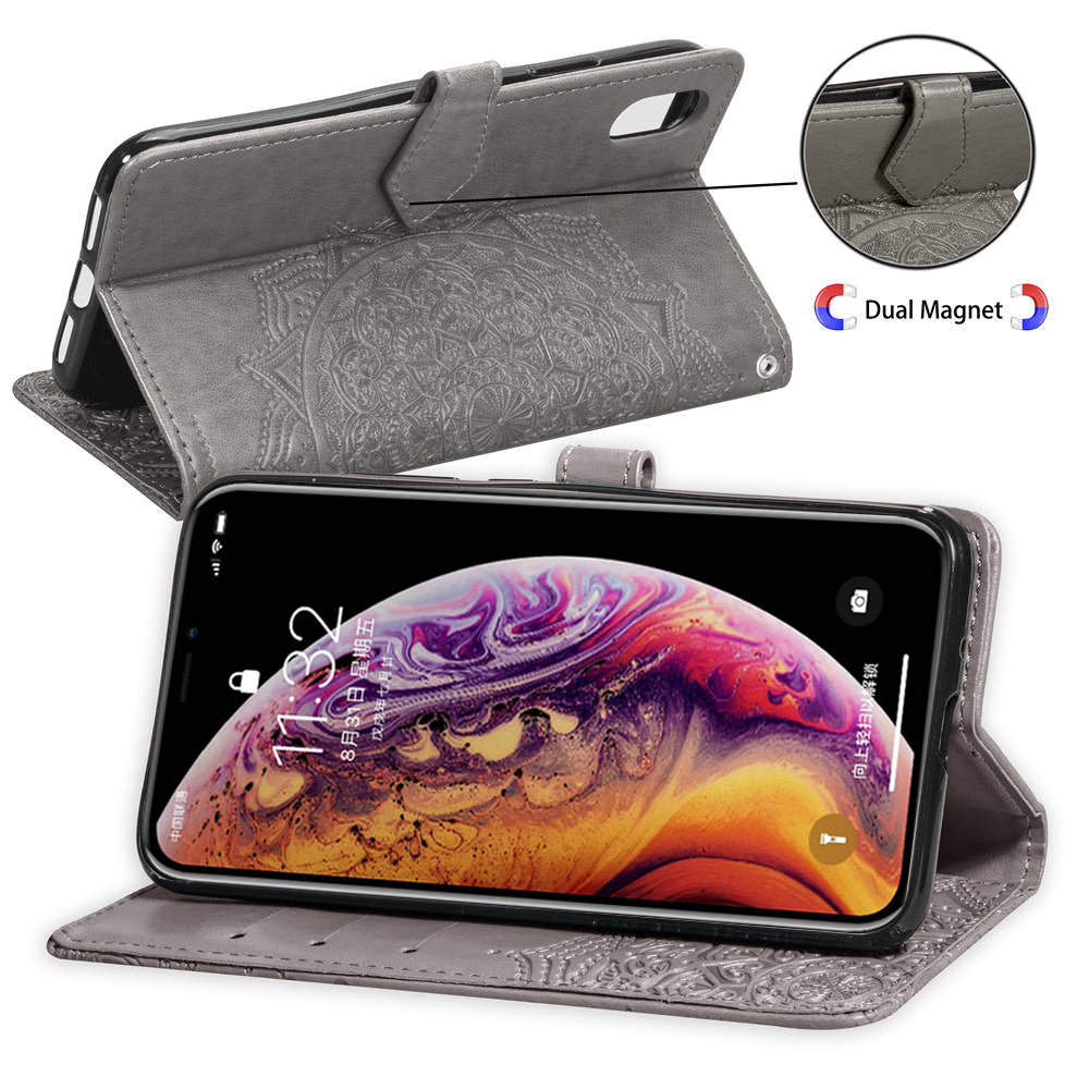 Embossed Mandala Flower Leather Wallet Case for iPhone XS/X 5.8 inch
