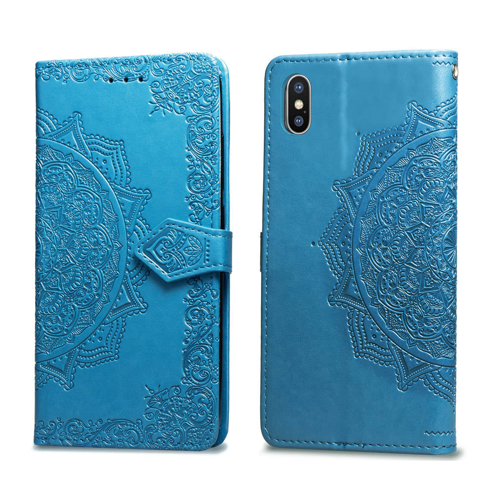 Embossed Mandala Flower Leather Wallet Case for iPhone XS/X 5.8 inch
