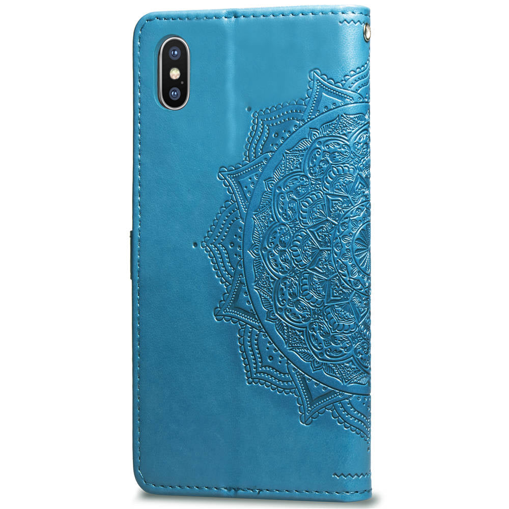Embossed Mandala Flower Leather Wallet Case for iPhone XS/X 5.8 inch