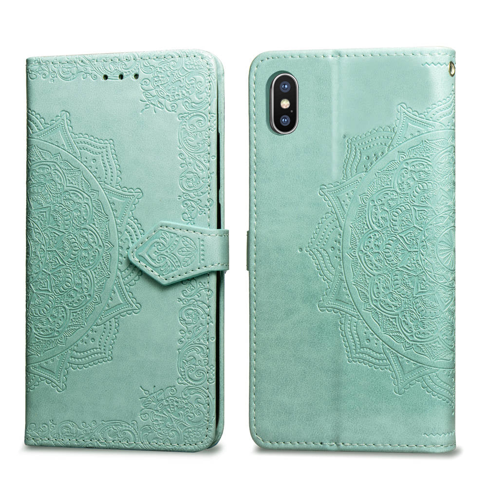 Embossed Mandala Flower Leather Wallet Case for iPhone XS/X 5.8 inch