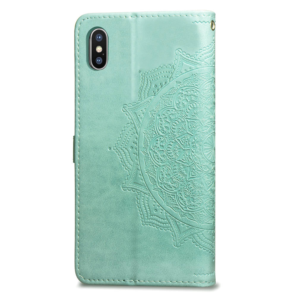 Embossed Mandala Flower Leather Wallet Case for iPhone XS/X 5.8 inch