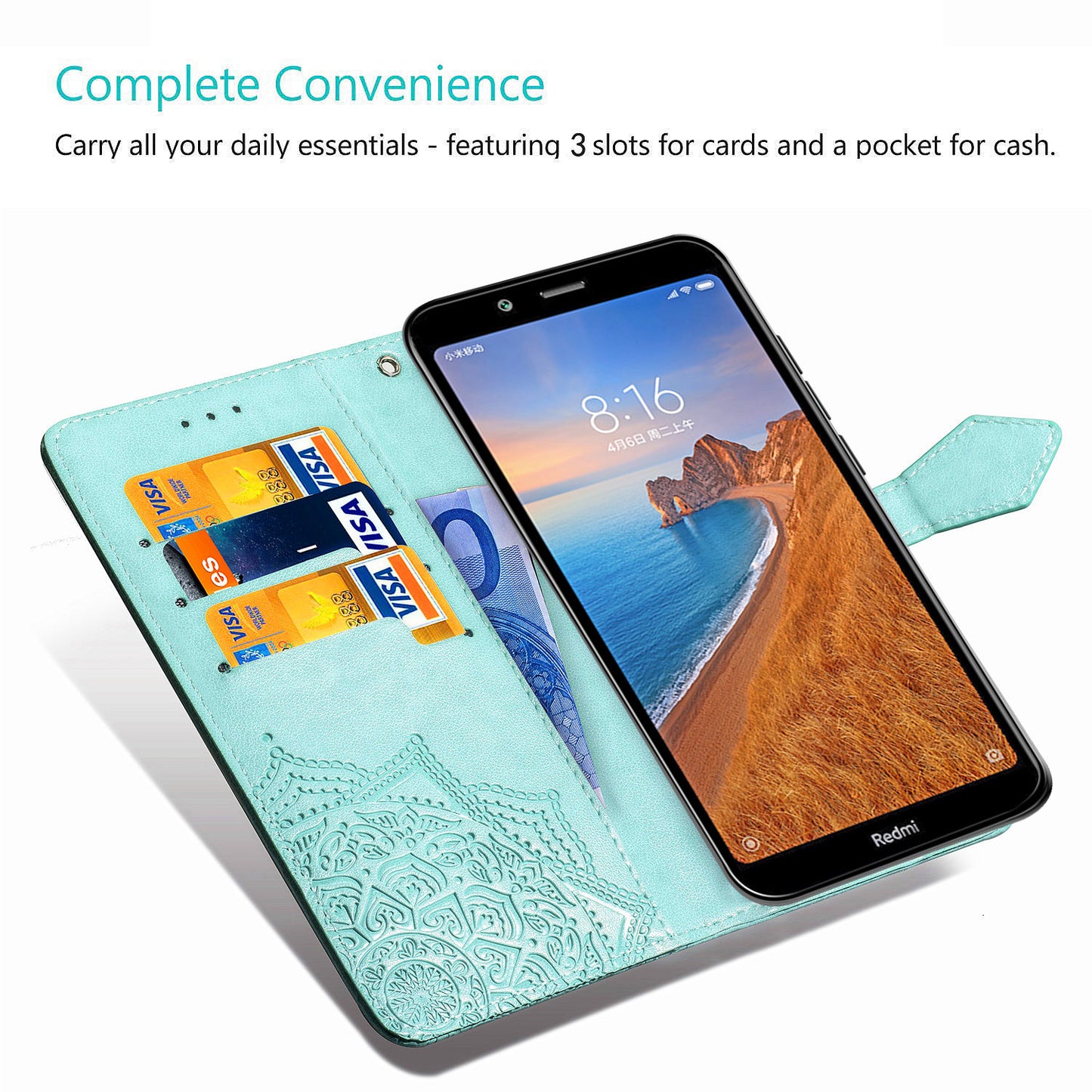 Embossed Mandala Flower Leather Wallet Case for iPhone XS/X 5.8 inch