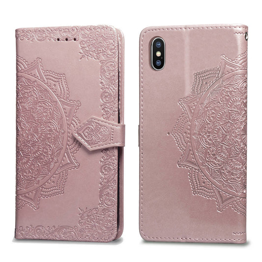 Embossed Mandala Flower Leather Wallet Case for iPhone XS/X 5.8 inch