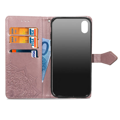 Embossed Mandala Flower Leather Wallet Case for iPhone XS/X 5.8 inch