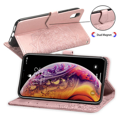 Embossed Mandala Flower Leather Wallet Case for iPhone XS/X 5.8 inch