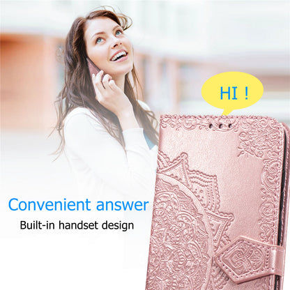 Embossed Mandala Flower Leather Wallet Case for iPhone XS/X 5.8 inch