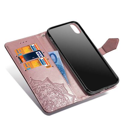 Embossed Mandala Flower Leather Wallet Case for iPhone XS/X 5.8 inch
