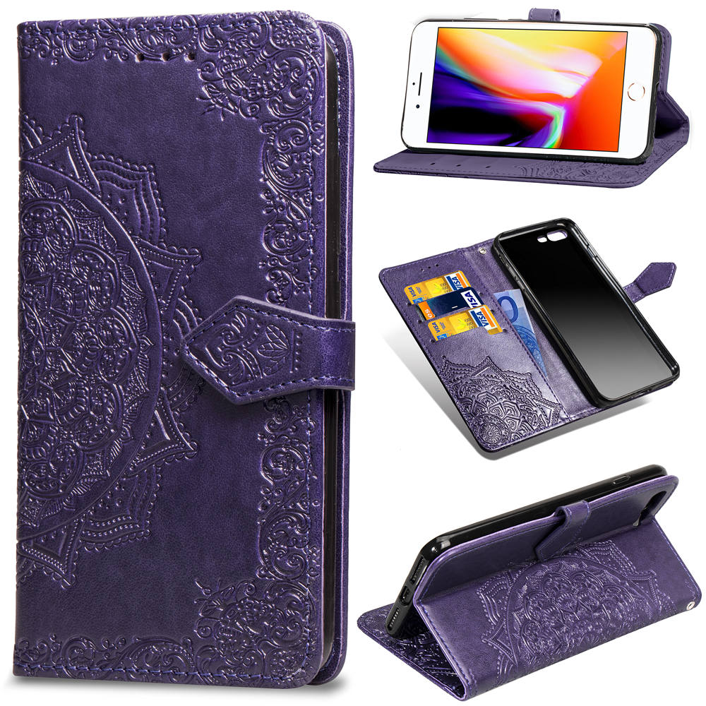 Embossed Mandala Flower Leather Wallet Case for iPhone 8 Plus / 7 Plus