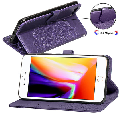 Embossed Mandala Flower Leather Wallet Case for iPhone 8 Plus / 7 Plus