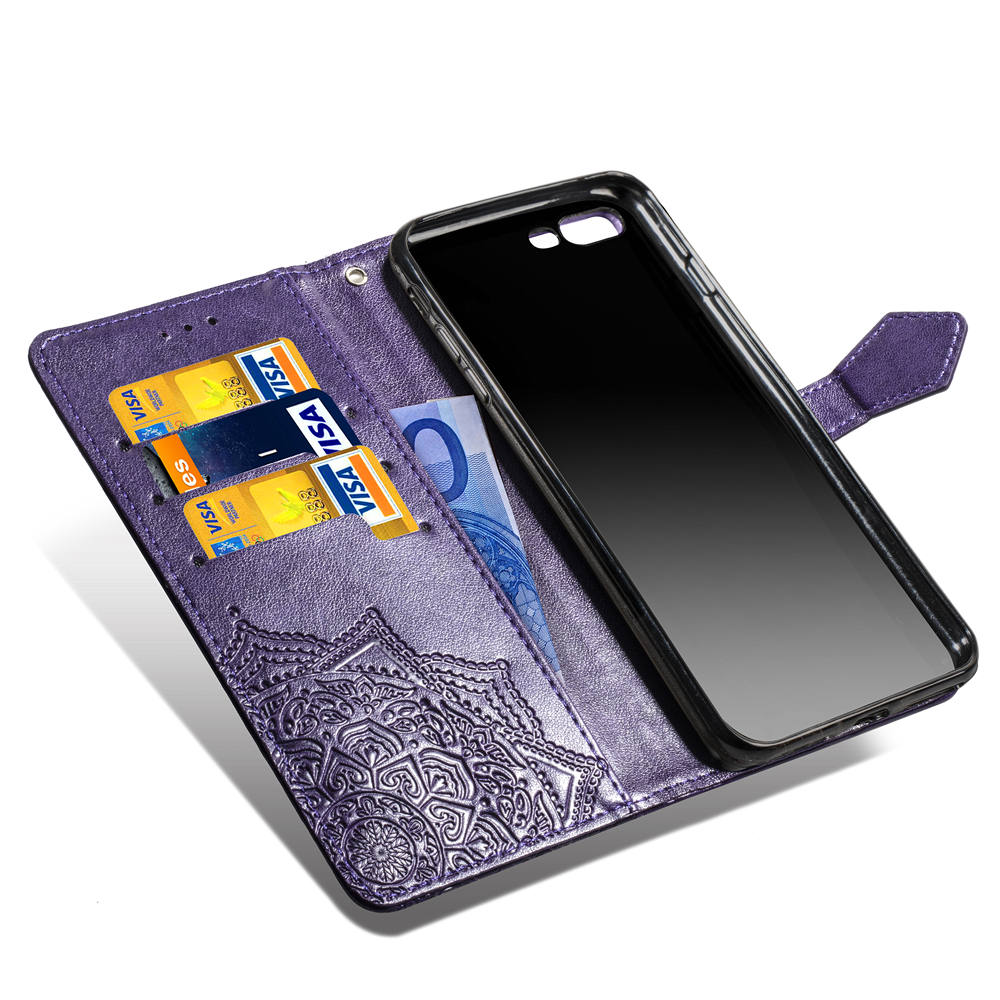 Embossed Mandala Flower Leather Wallet Case for iPhone 8 Plus / 7 Plus