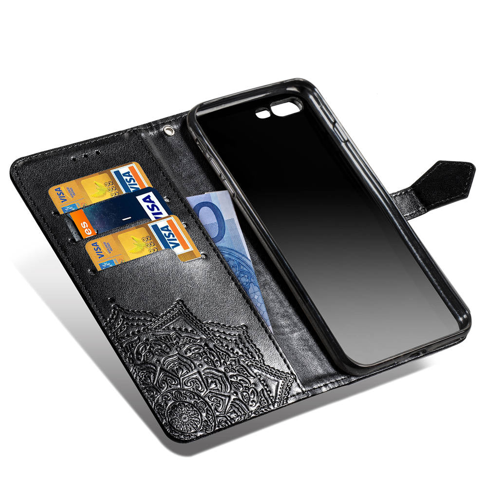 Embossed Mandala Flower Leather Wallet Case for iPhone 8 Plus / 7 Plus