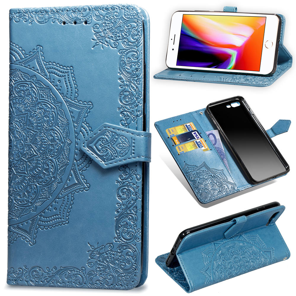 Embossed Mandala Flower Leather Wallet Case for iPhone 8 Plus / 7 Plus