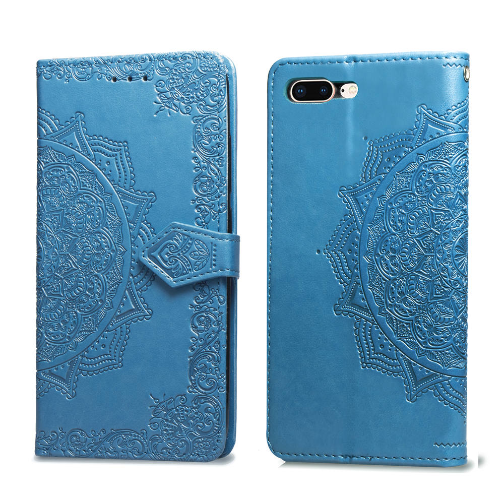Embossed Mandala Flower Leather Wallet Case for iPhone 8 Plus / 7 Plus