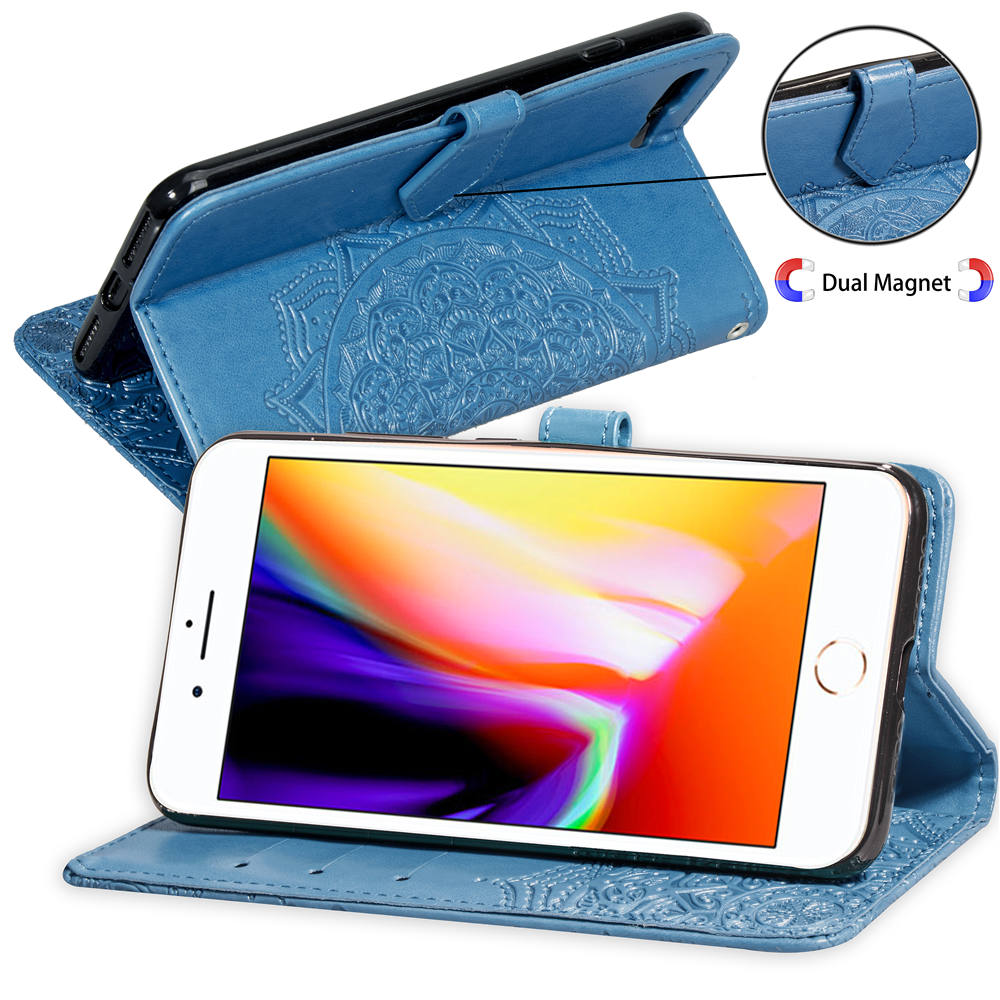 Embossed Mandala Flower Leather Wallet Case for iPhone 8 Plus / 7 Plus