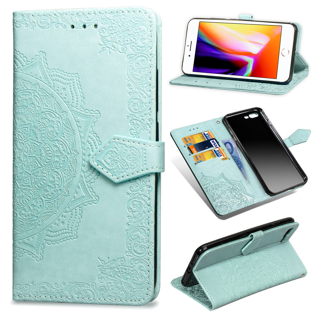 Embossed Mandala Flower Leather Wallet Case for iPhone 8 Plus / 7 Plus