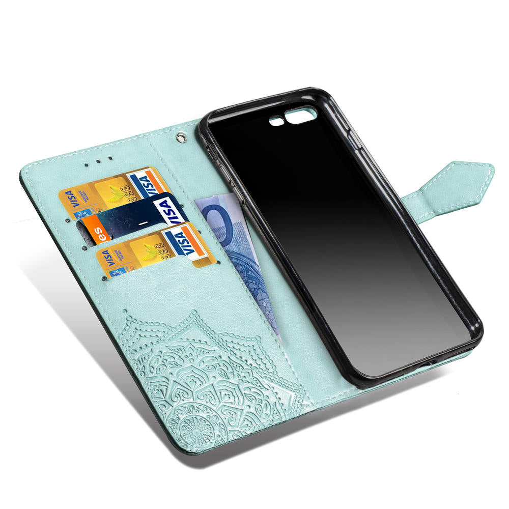 Embossed Mandala Flower Leather Wallet Case for iPhone 8 Plus / 7 Plus