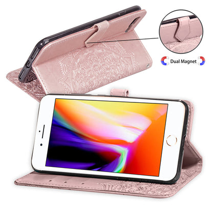 Embossed Mandala Flower Leather Wallet Case for iPhone 8 Plus / 7 Plus