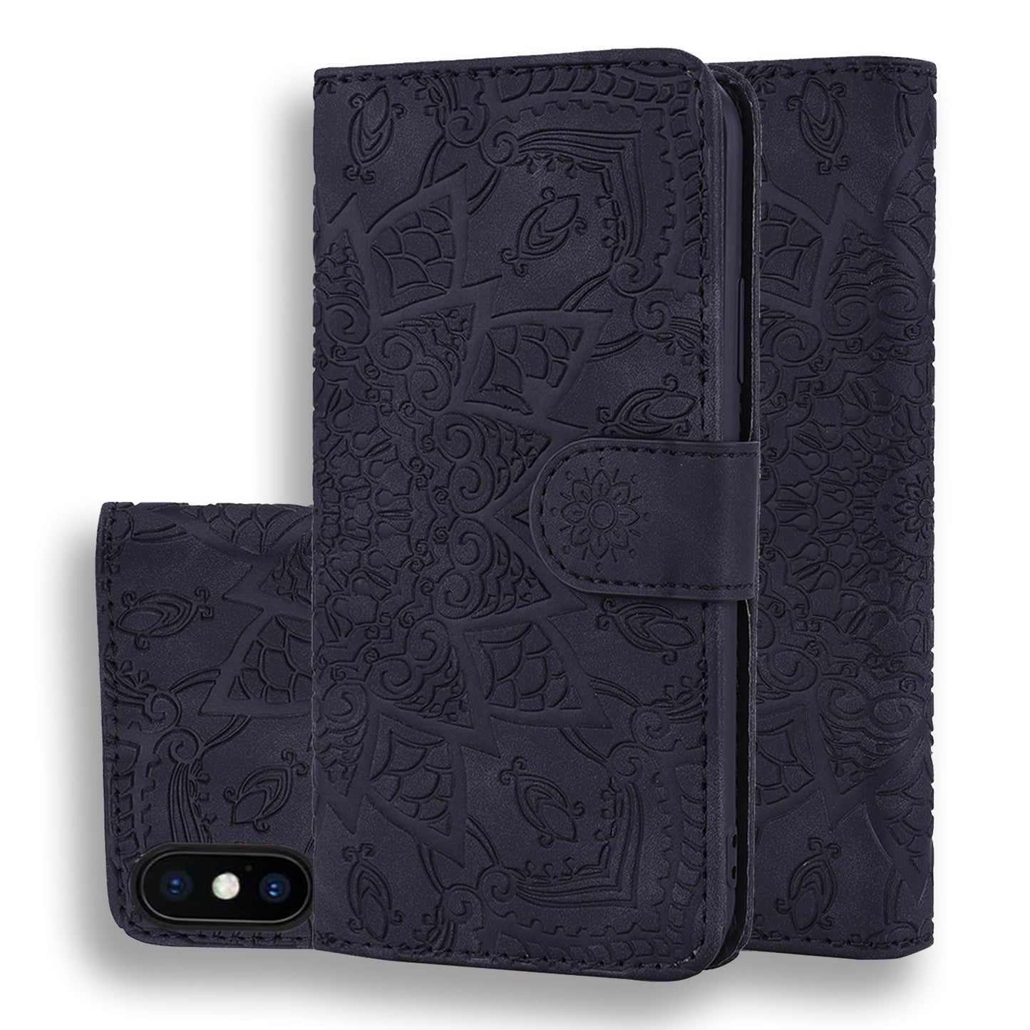 Imprint Flower Leather Wallet Case for iPhone XS/X 5.8 inch