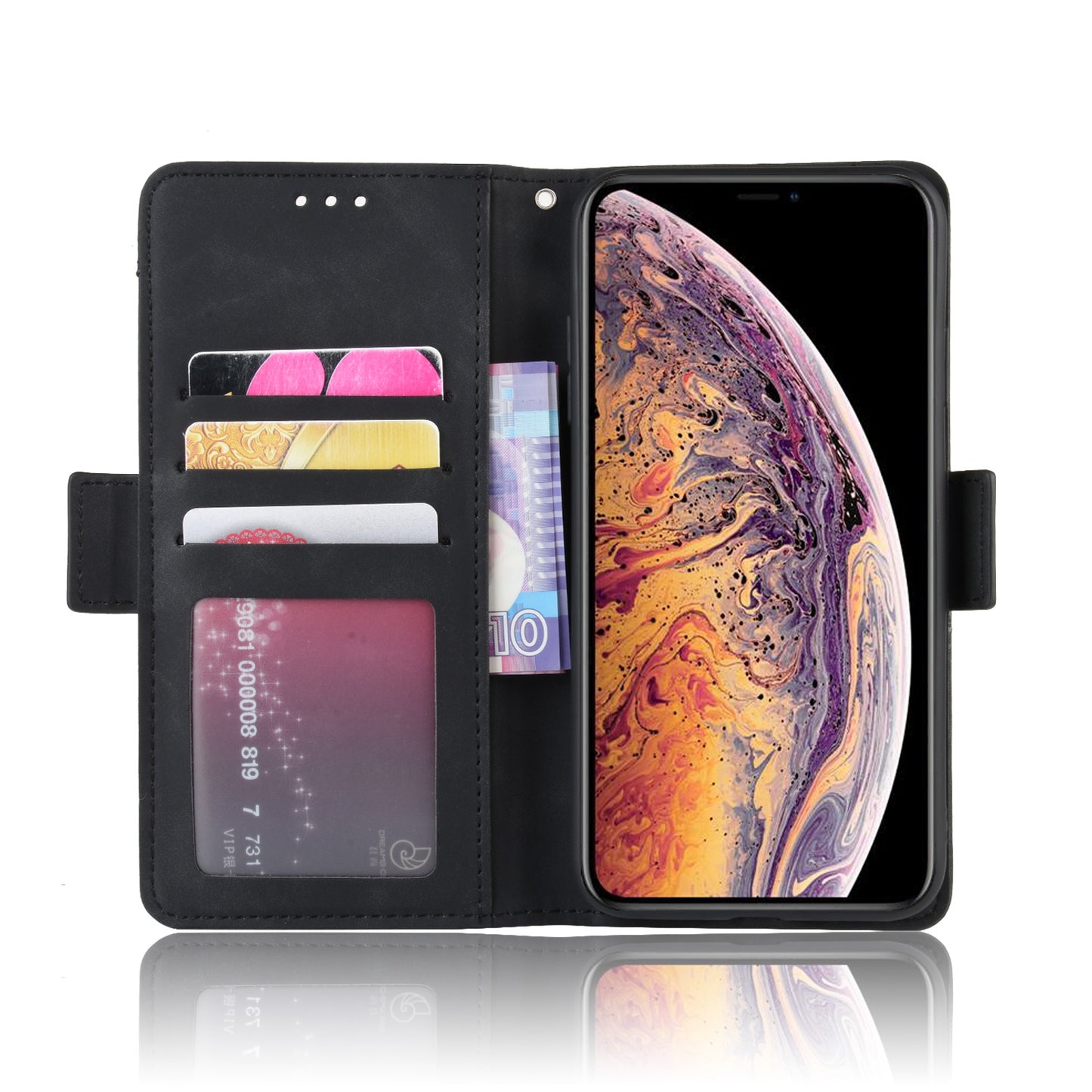 Leather Wallet Stand Phone Cover Case with Multiple Card Slots for iPhone X / XS 5.8 inch