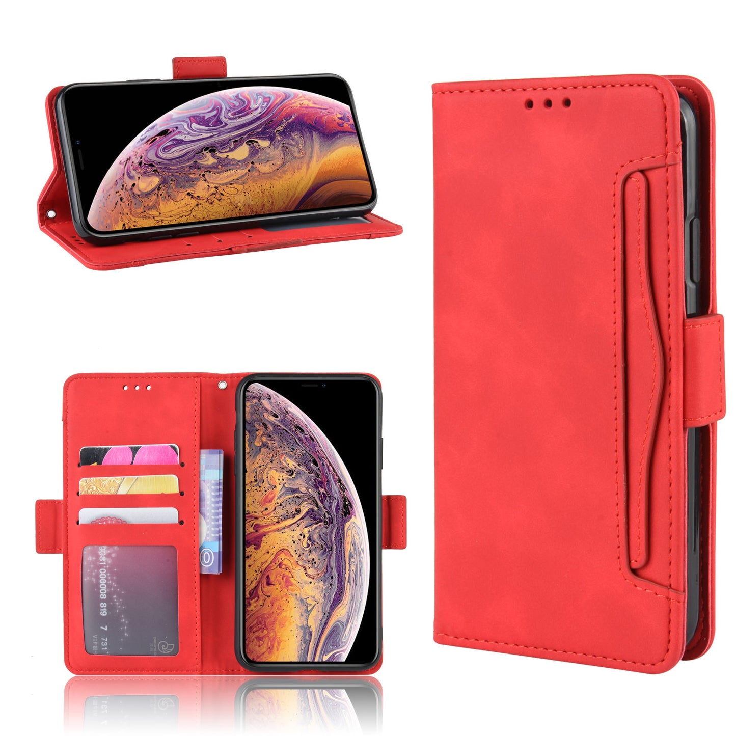 Leather Wallet Stand Phone Cover Case with Multiple Card Slots for iPhone X / XS 5.8 inch