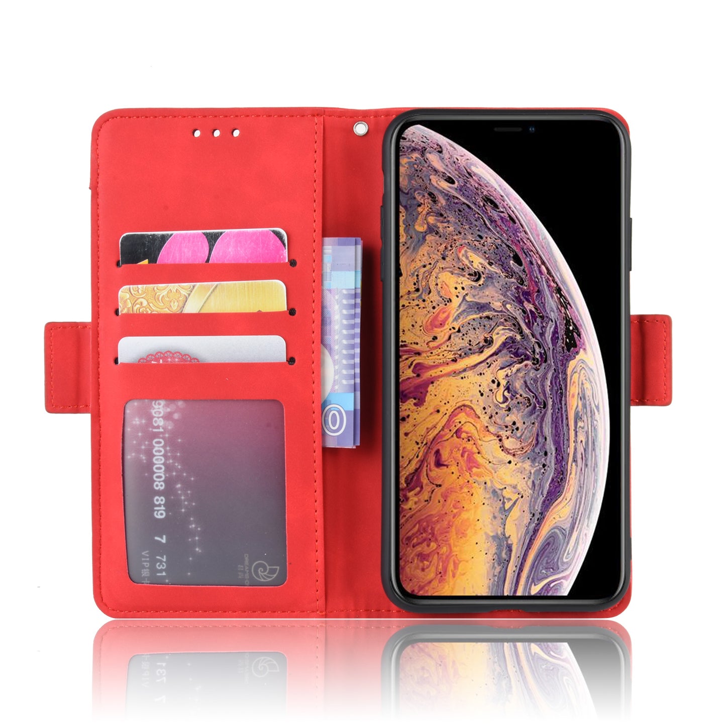 Leather Wallet Stand Phone Cover Case with Multiple Card Slots for iPhone X / XS 5.8 inch