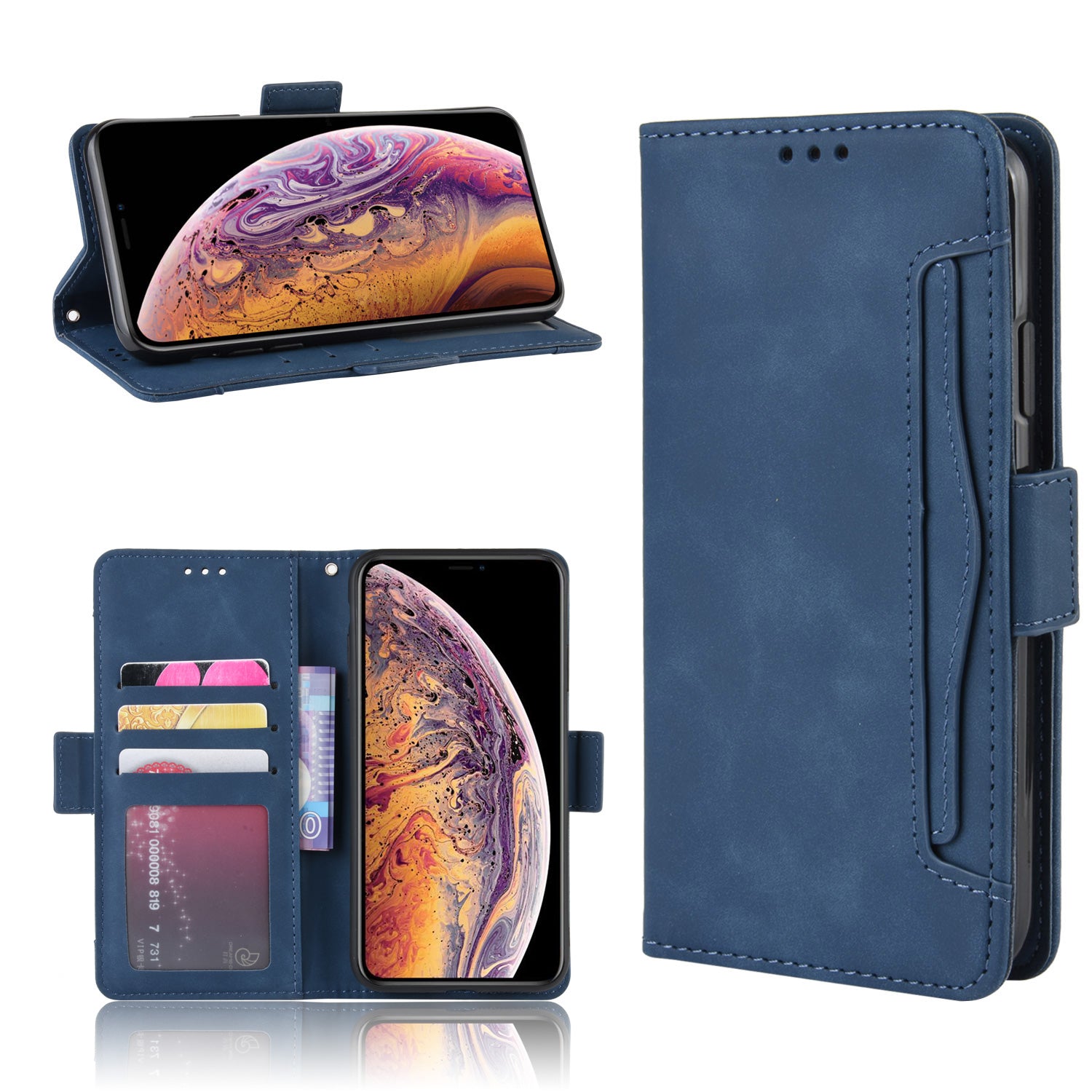 Leather Wallet Stand Phone Cover Case with Multiple Card Slots for iPhone X / XS 5.8 inch