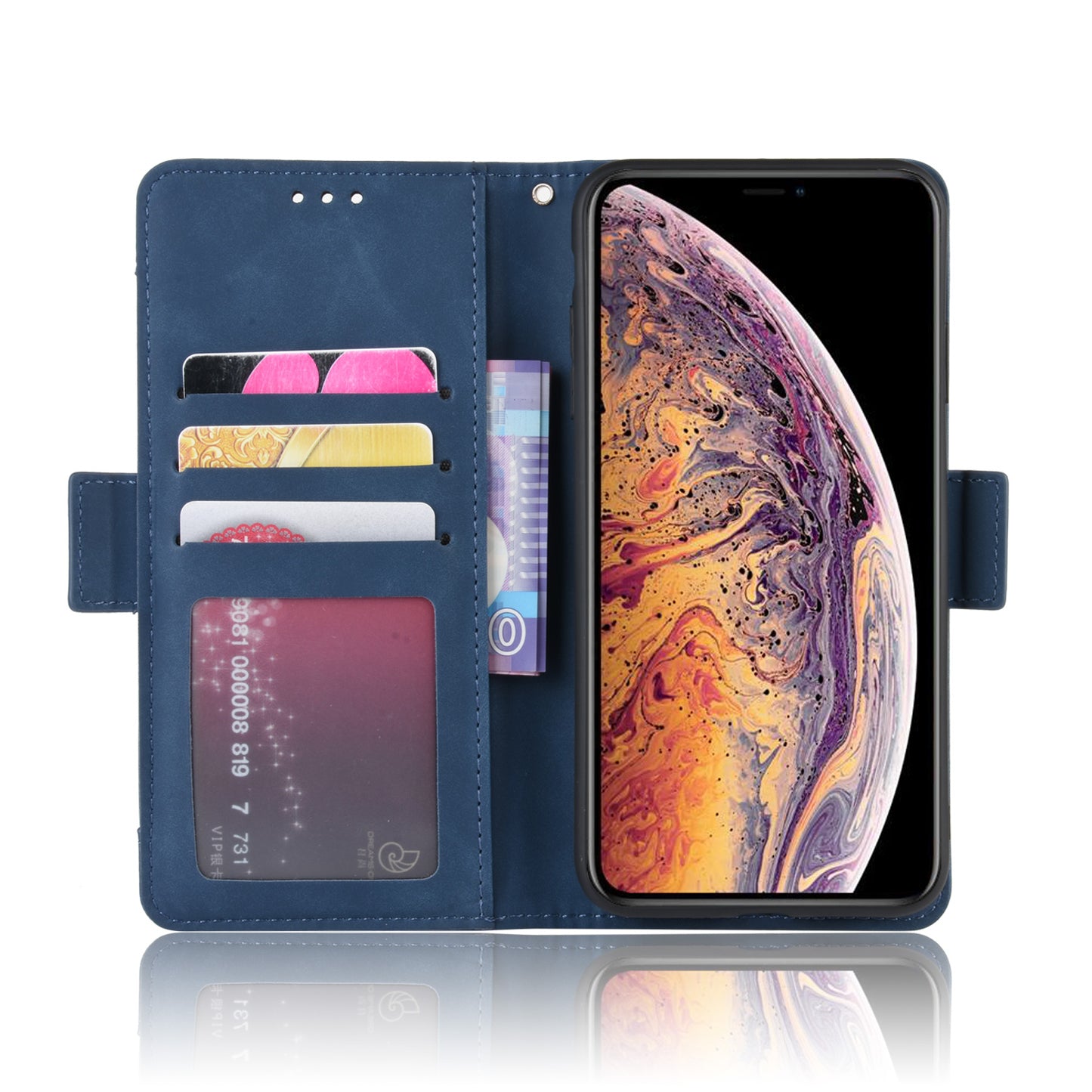 Leather Wallet Stand Phone Cover Case with Multiple Card Slots for iPhone X / XS 5.8 inch
