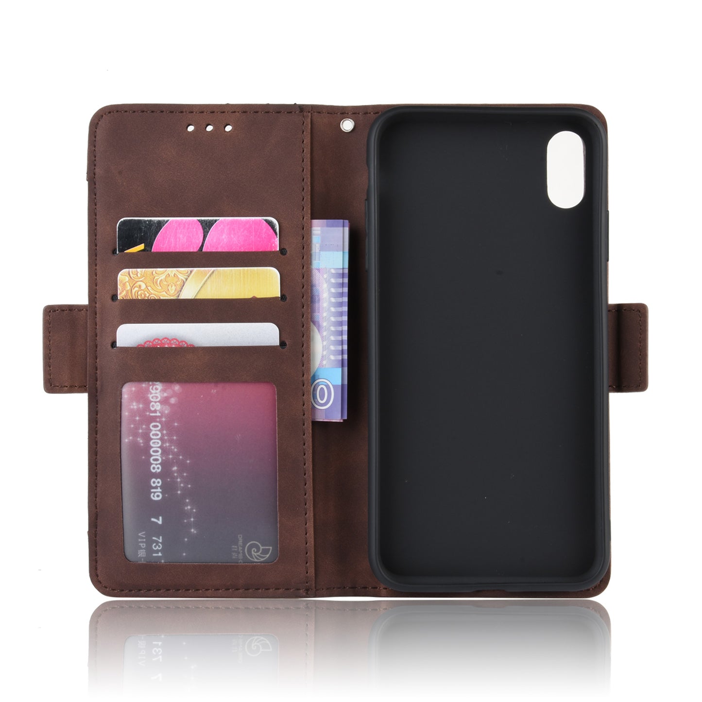 Leather Wallet Stand Phone Cover Case with Multiple Card Slots for iPhone X / XS 5.8 inch