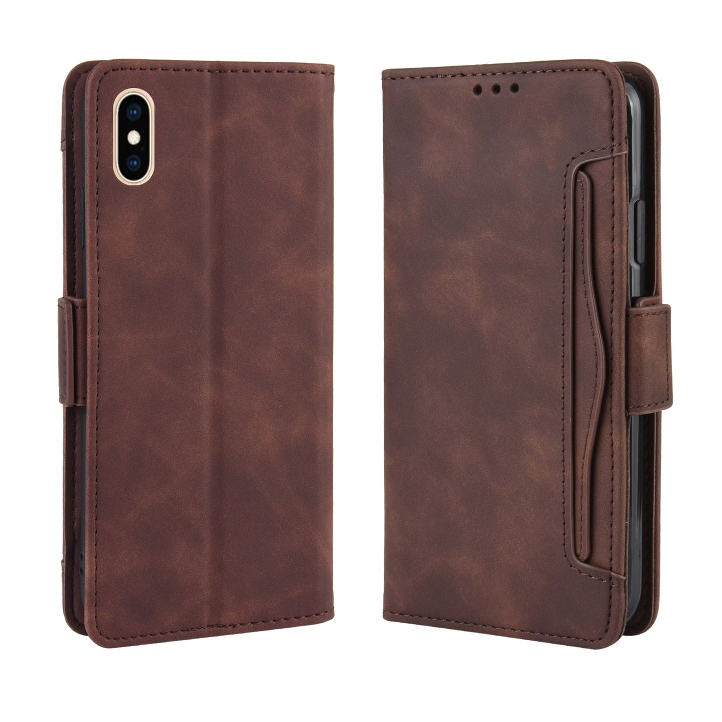Leather Wallet Stand Phone Cover Case with Multiple Card Slots for iPhone X / XS 5.8 inch