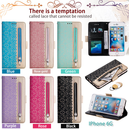 Lace Flower Pattern Zipper Leather Wallet Case for iPhone 6/6s