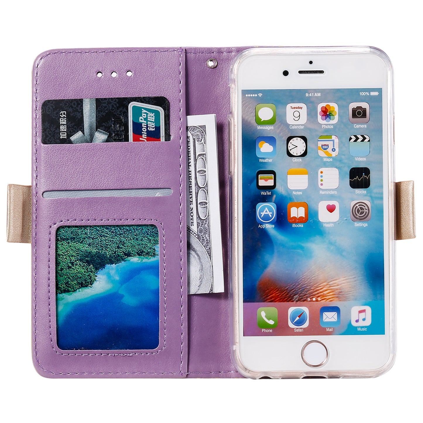 Lace Flower Pattern Zipper Leather Wallet Case for iPhone 6/6s