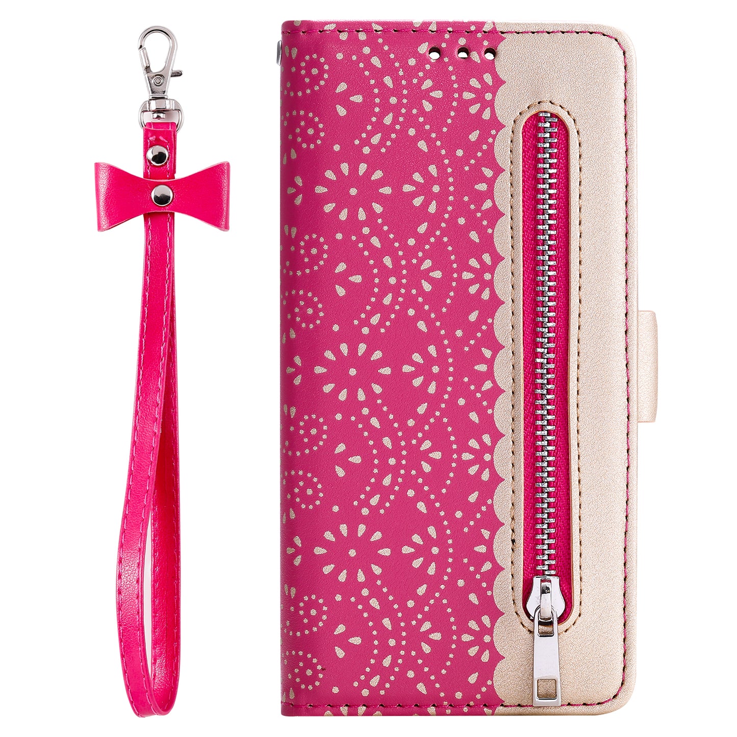 Lace Flower Zipper Pocket Leather Wallet Phone Case for iPhone SE (2020)/SE (2022)/7/8