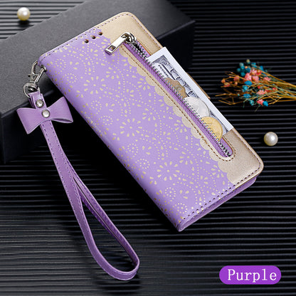 Lace Flower Zipper Pocket Leather Wallet Phone Case for iPhone SE (2020)/SE (2022)/7/8