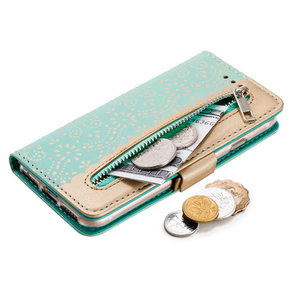 Lace Flower Zipper Pocket Leather Wallet Phone Case for iPhone SE (2020)/SE (2022)/7/8