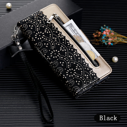 Lace Flower Zipper Pocket Leather Wallet Phone Case for iPhone SE (2020)/SE (2022)/7/8