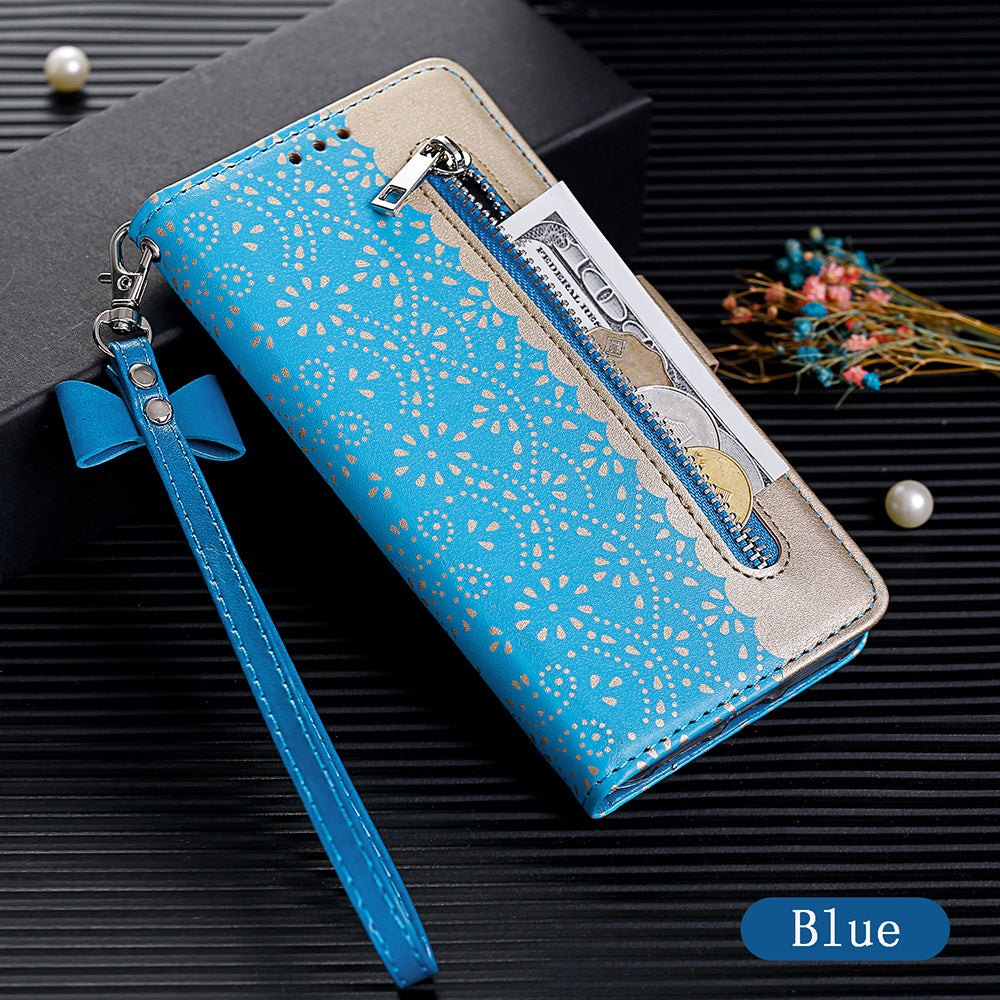 Lace Flower Zipper Pocket Leather Wallet Phone Case for iPhone SE (2020)/SE (2022)/7/8
