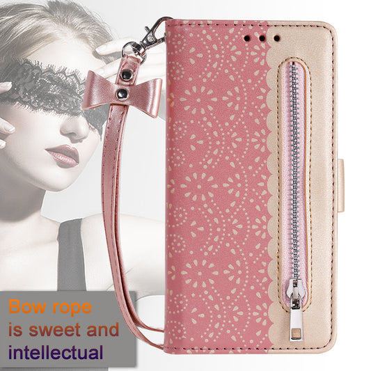 Lace Flower Zipper Pocket Leather Wallet Phone Case for iPhone SE (2020)/SE (2022)/7/8