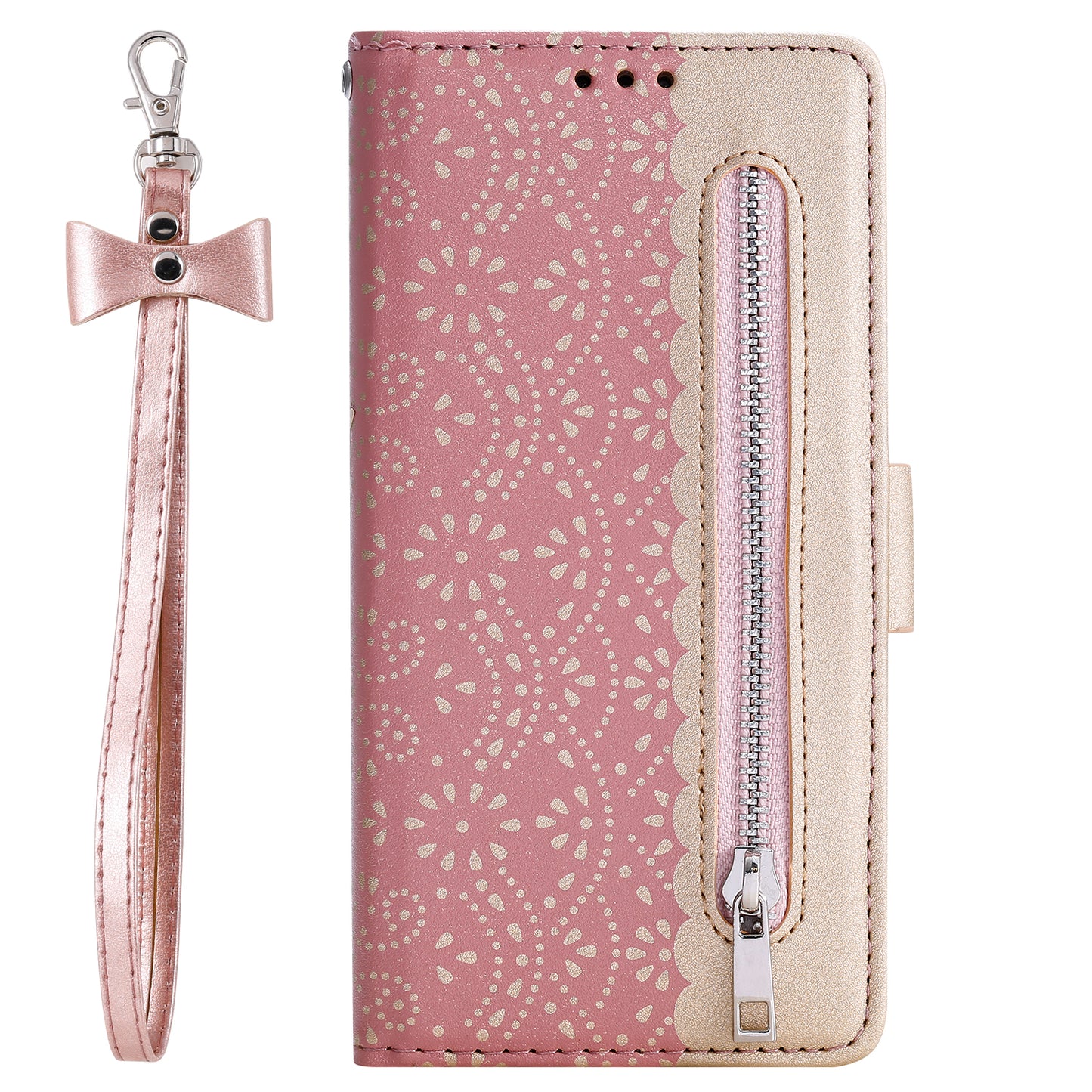 Lace Flower Zipper Pocket Leather Wallet Phone Case for iPhone SE (2020)/SE (2022)/7/8