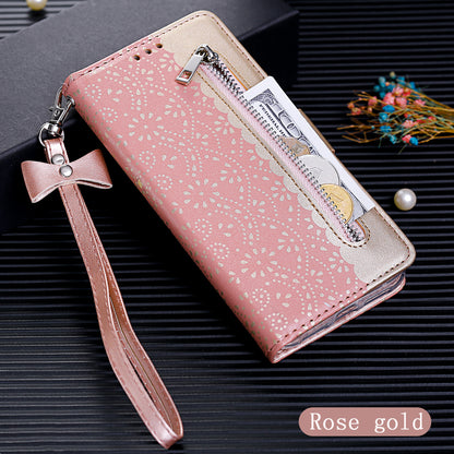 Lace Flower Zipper Pocket Leather Wallet Phone Case for iPhone SE (2020)/SE (2022)/7/8