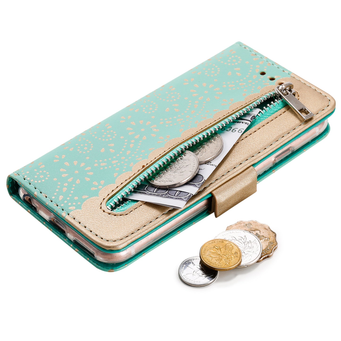Lace Flower Zipper Pocket Leather Wallet Phone Cover for iPhone 6 Plus/6s Plus