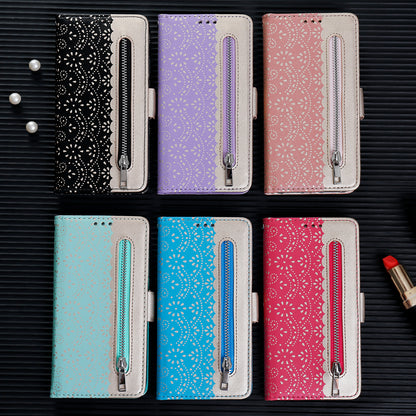 Lace Flower Pattern Zipper Pocket Leather Phone Cover Wallet for iPhone 7 Plus/8 Plus