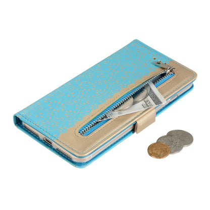 Lace Flower Pattern Zipper Pocket Leather Phone Cover Wallet for iPhone 7 Plus/8 Plus