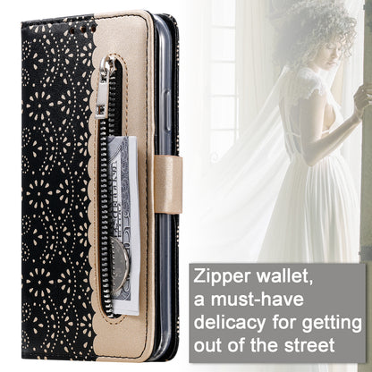 Lace Flower Zipper Pocket Leather Wallet Phone Case for iPhone XS Max