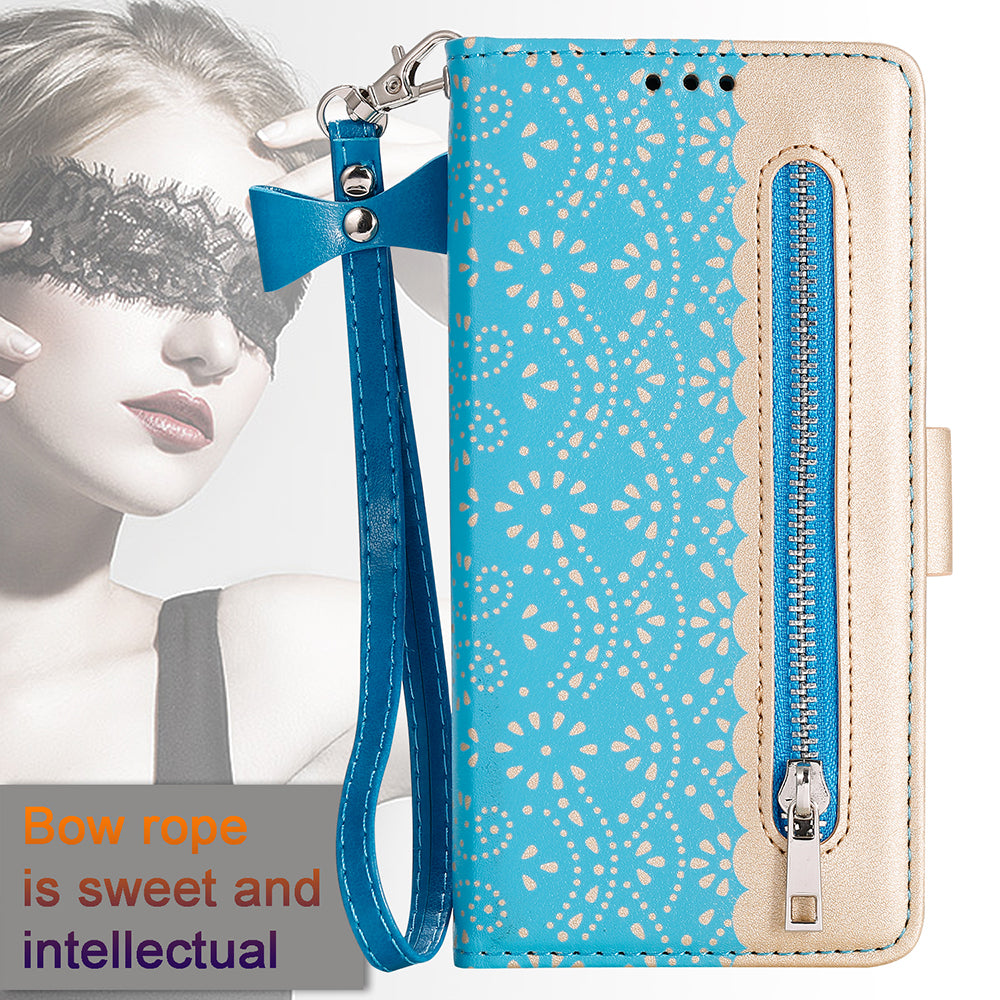 Lace Flower Zipper Pocket Leather Wallet Phone Case for iPhone XS Max
