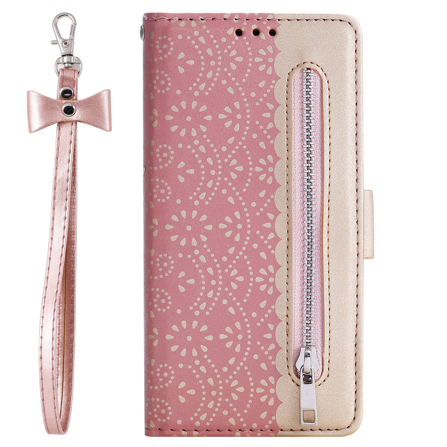Lace Flower Zipper Pocket Leather Wallet Phone Case for iPhone XS Max