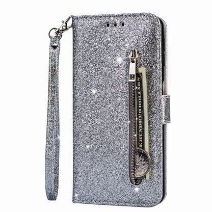 Flash Powder Zippered Stand Leather Wallet Cover with Strap for iPhone 11 6.1-inch (2019)