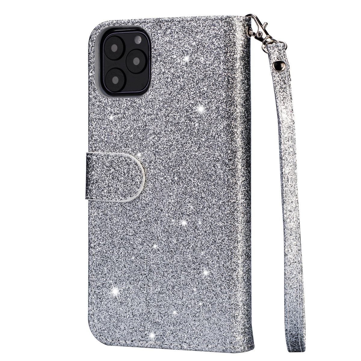 Flash Powder Zippered Stand Leather Wallet Cover with Strap for iPhone 11 6.1-inch (2019)